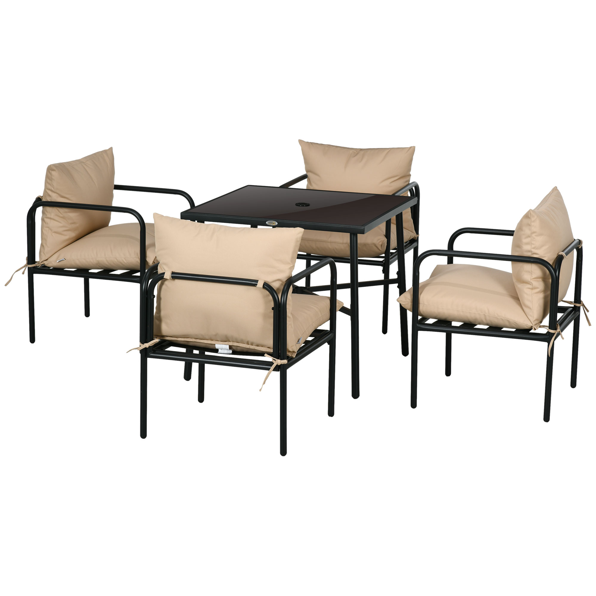 5-teiliges Gartenmöbelset: Quadratischer Tisch Und 4 Stühle Mit Kissen