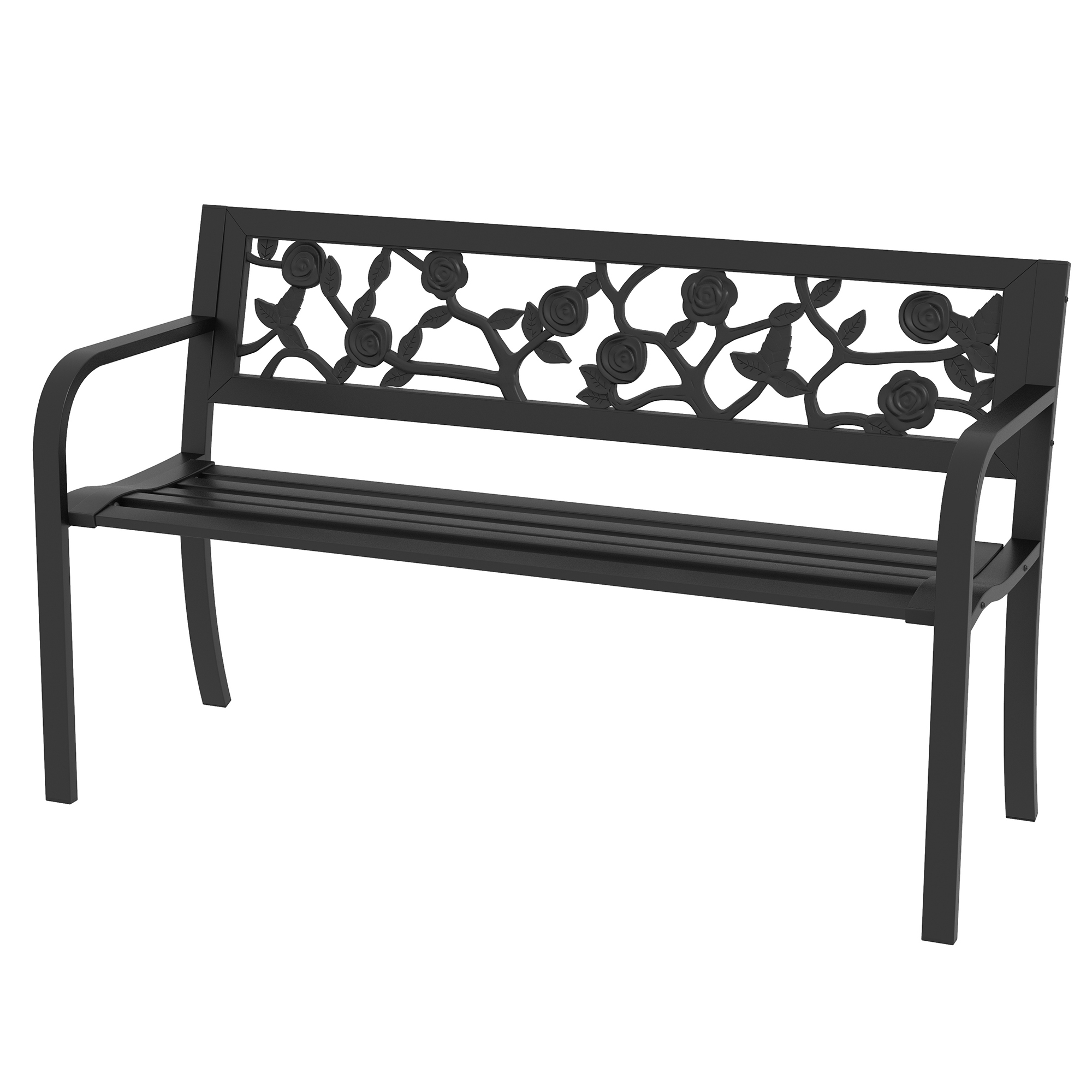 Gartenbank 2 Lichter In Acero Mit Respaldo Decorado Und Reposabrazos, 127x50x75cm, Negro