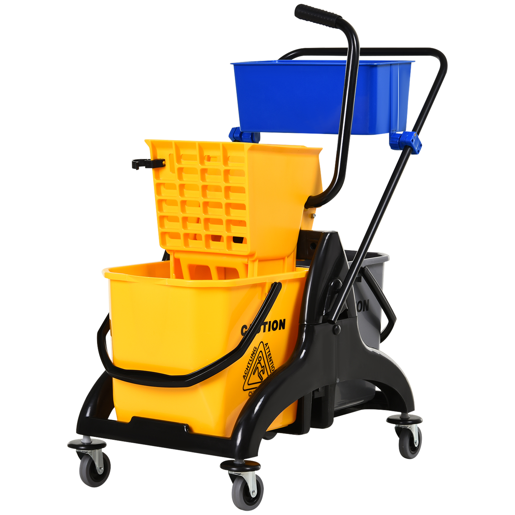 26-liter-eimer Mit Seitlicher Auswringvorrichtung Und Korb, Gelber Haushaltswagen 78 X 45 X 95 Cm
