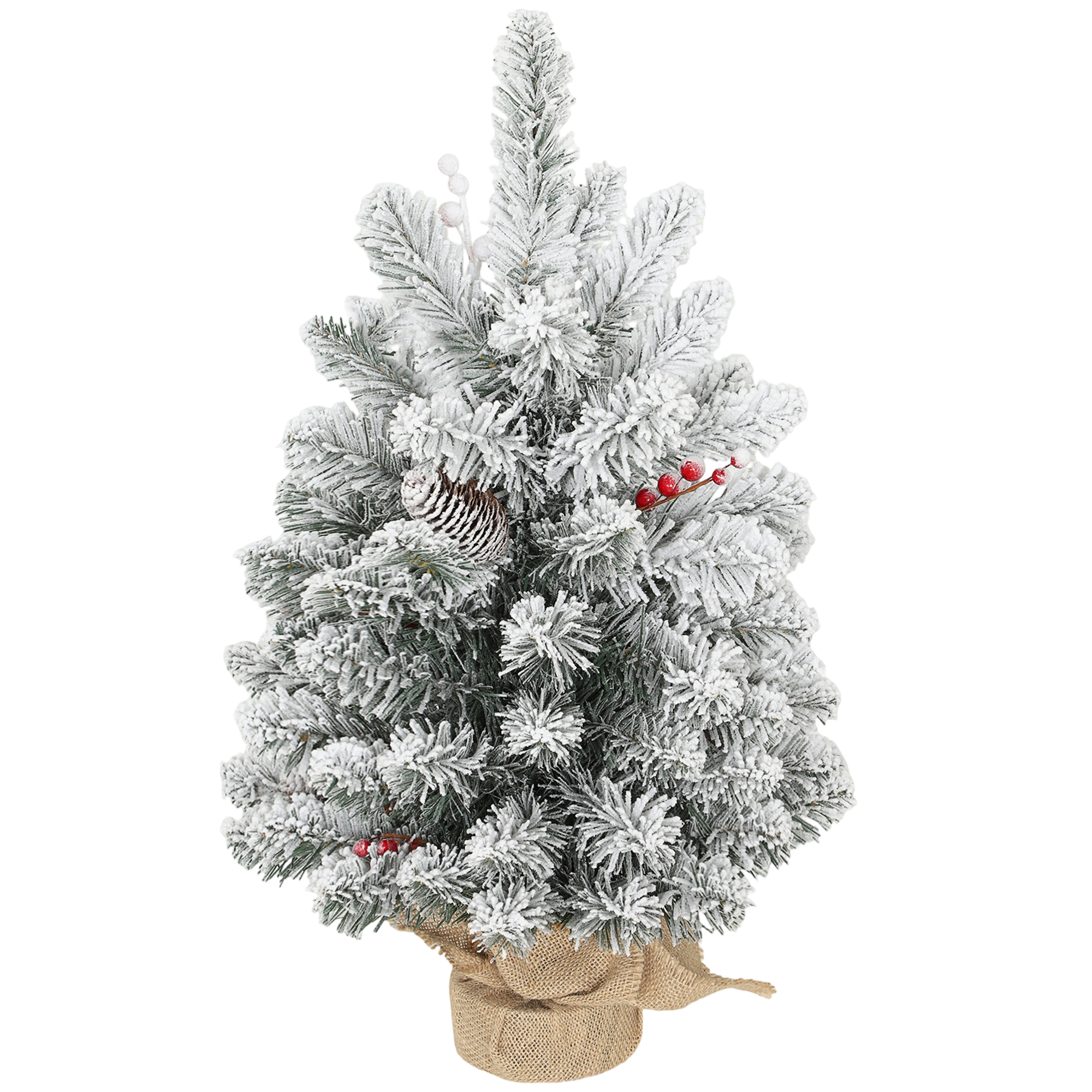 Kleiner Weihnachtsbaum, 60 Cm, 72 Schneebedeckte Zweige, Tannenzapfen Und Rote Beeren, Grün