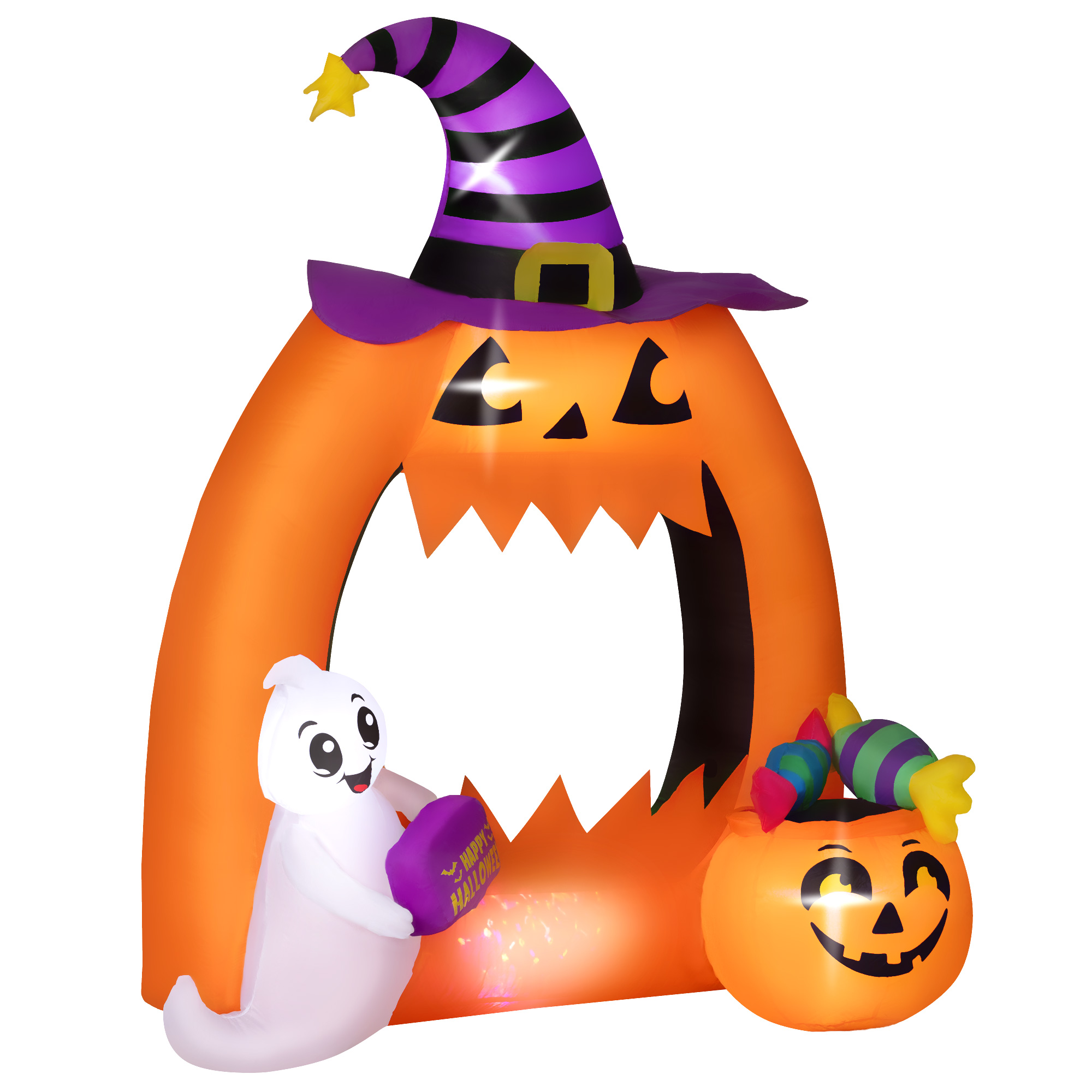 Aufblasbarer Halloween-bogen In Kürbisform (150 Cm) Mit Niedlichem Geist Und Led-lichtdekoration