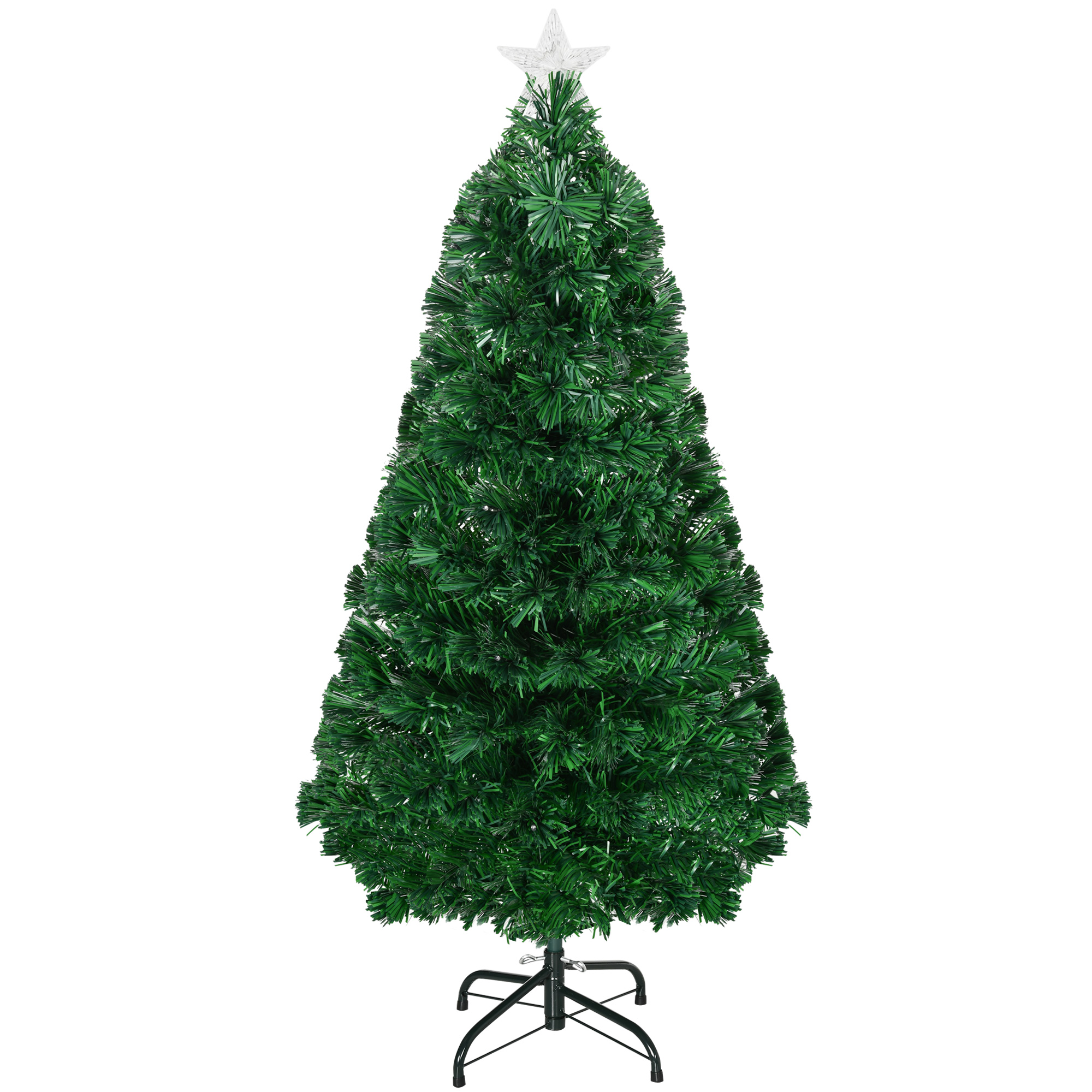 Homcom 120 Cm Beleuchteter Weihnachtsbaum Mit Mehrfarbiger Led-lichtleiter, Ständer, 130 Zweigen Und Grüner Sternspitze