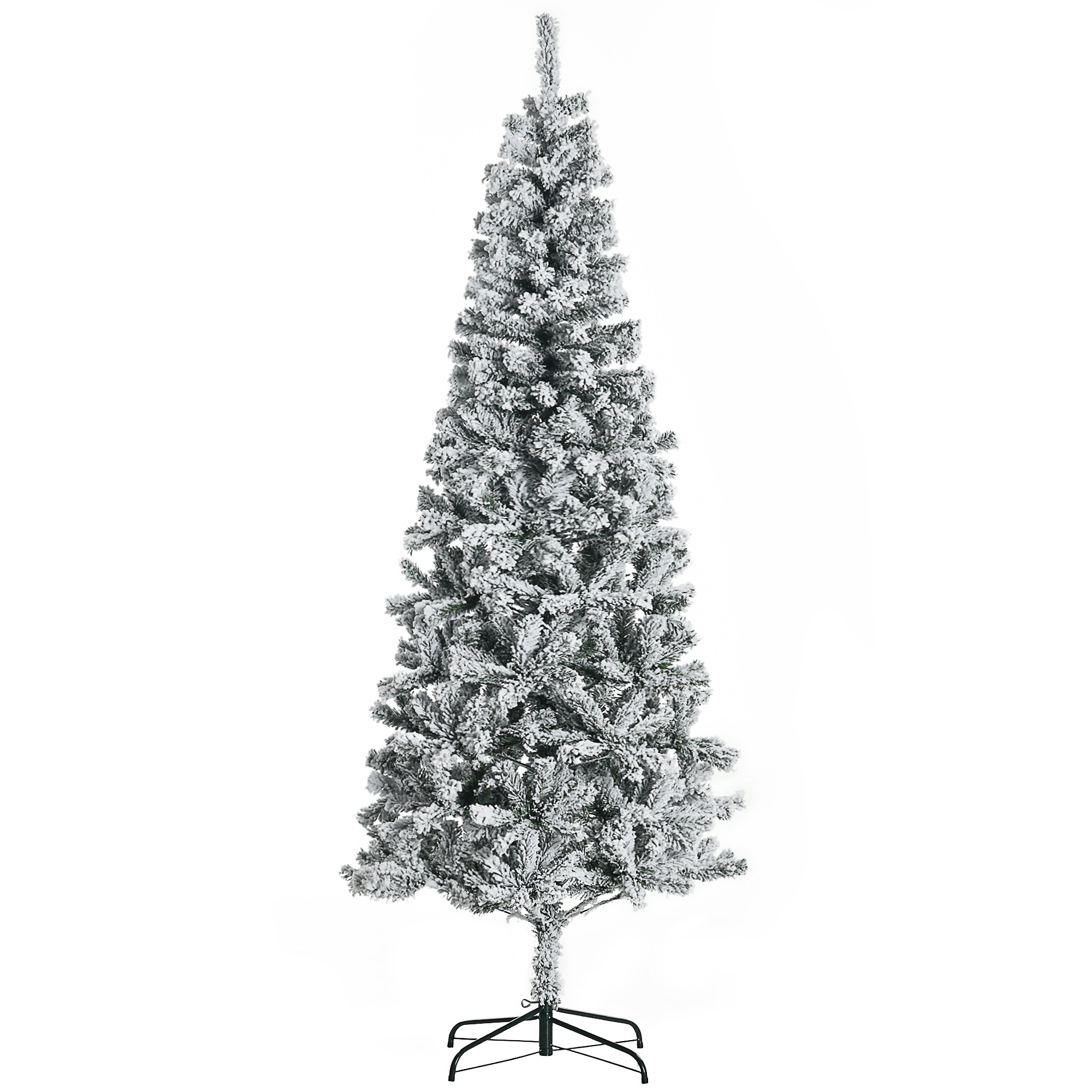 Künstlicher Weihnachtsbaum, 210 Cm, Realistische Zweige, Schneebedeckt, Hoch Und Schmal, Klappständer, Grün