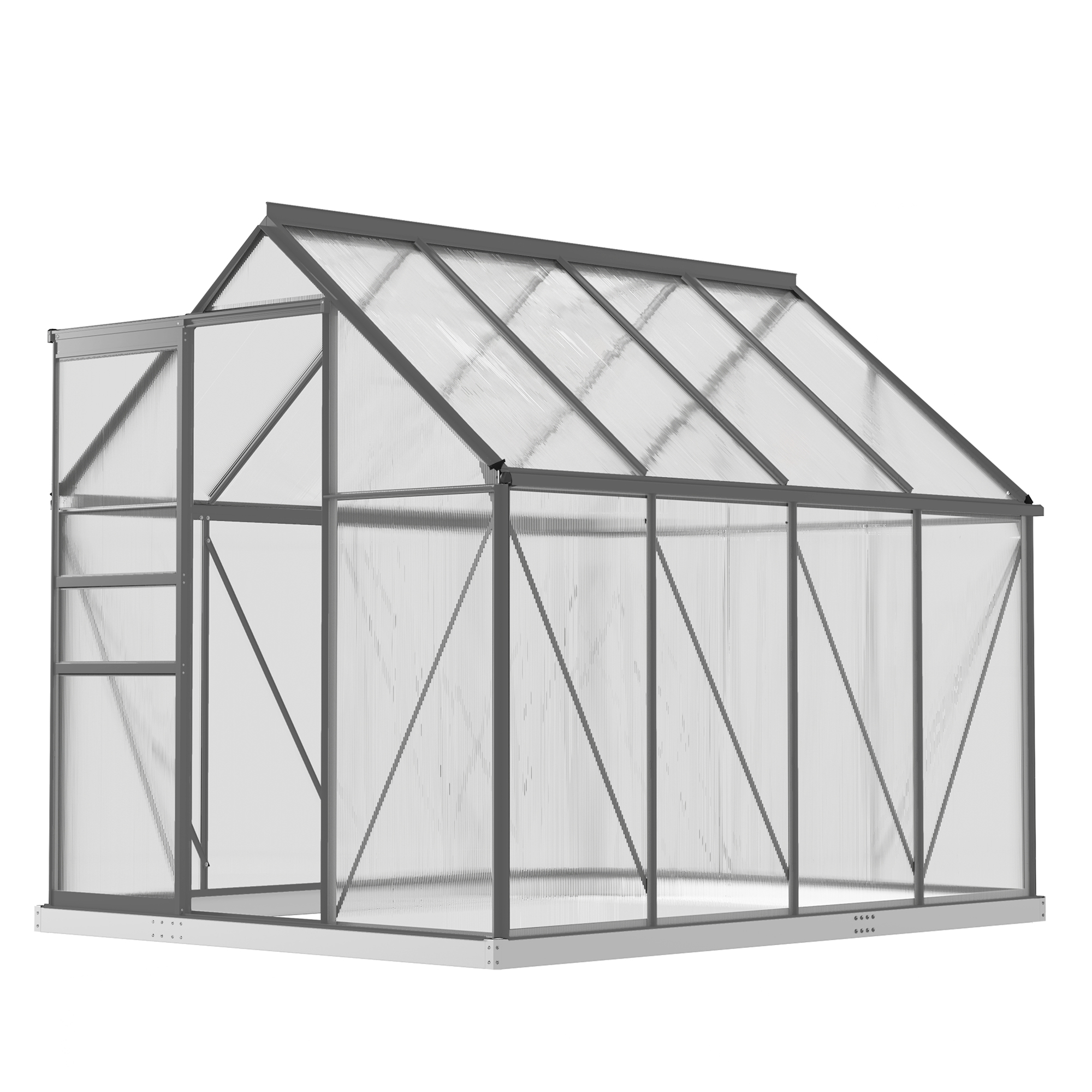 4,8 M² Großes Polycarbonat-gewächshaus Mit Fundament, Verstellbarem Dachlüfter Und 1,9 X 2,53 X 1,99 M Großer Transparenter Schiebetür