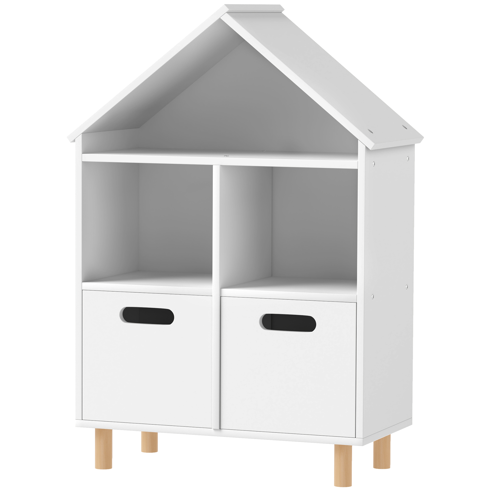 Kinderbücherregal Mit 3 Schubladen, Hausform, 63,7 X 29,7 X 89 Cm, Weiß