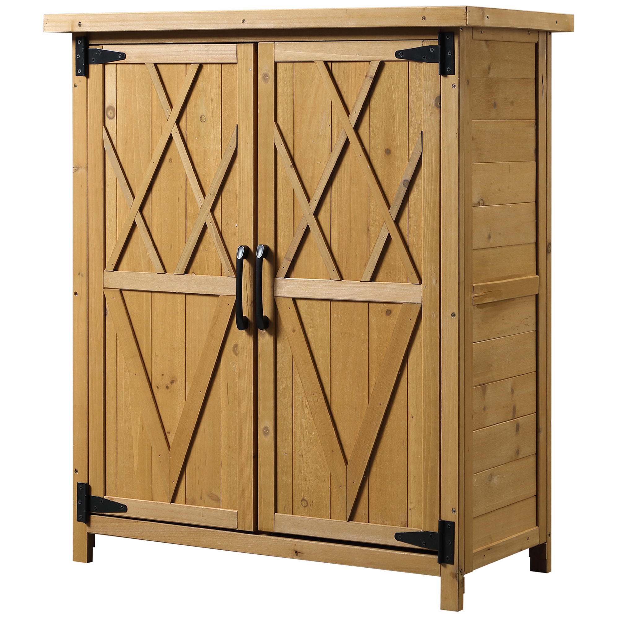 Gartengeräteschrank Aus Holz, 2 Türen Und 4 Einlegeböden, Blechplatte, 75 X 40 X 90 Cm