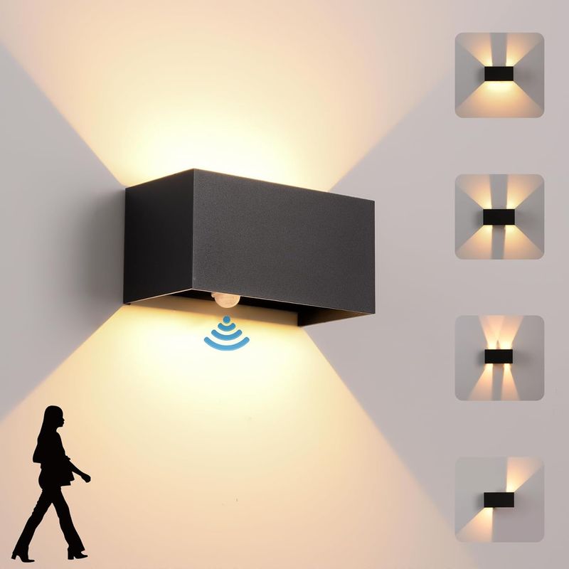 Led-wandleuchte Für Den Innen- Und Außenbereich Mit Bewegungsmelder, Ip65 Wasserdicht, Moderne Wandleuchte 3000 K, Verstellbare Außenbeleuchtung, Anthrazit