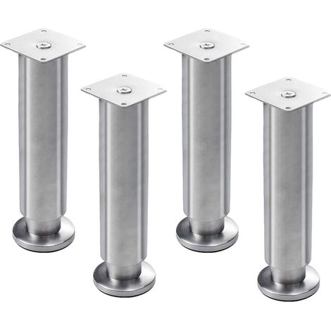 4 Verstellbare Möbelfüße, Möbelfüße Aus Edelstahl, Stützfüße Aus Gebürstetem Metall, Sofafüße, Schrankfüße, Tischbeine Aus Metall, Dickes Material, Silber (30 Cm)