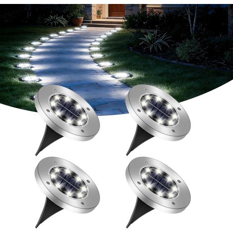 Caldarax 4-teiliges Solar-gartenleuchten-set Für Den Außenbereich, 8 Leds, Wasserdicht (ip65), Solar-bodeneinbaustrahler Für Wege, Höfe, Terrassen, Rasenflächen Und Gärten, Kaltweiß