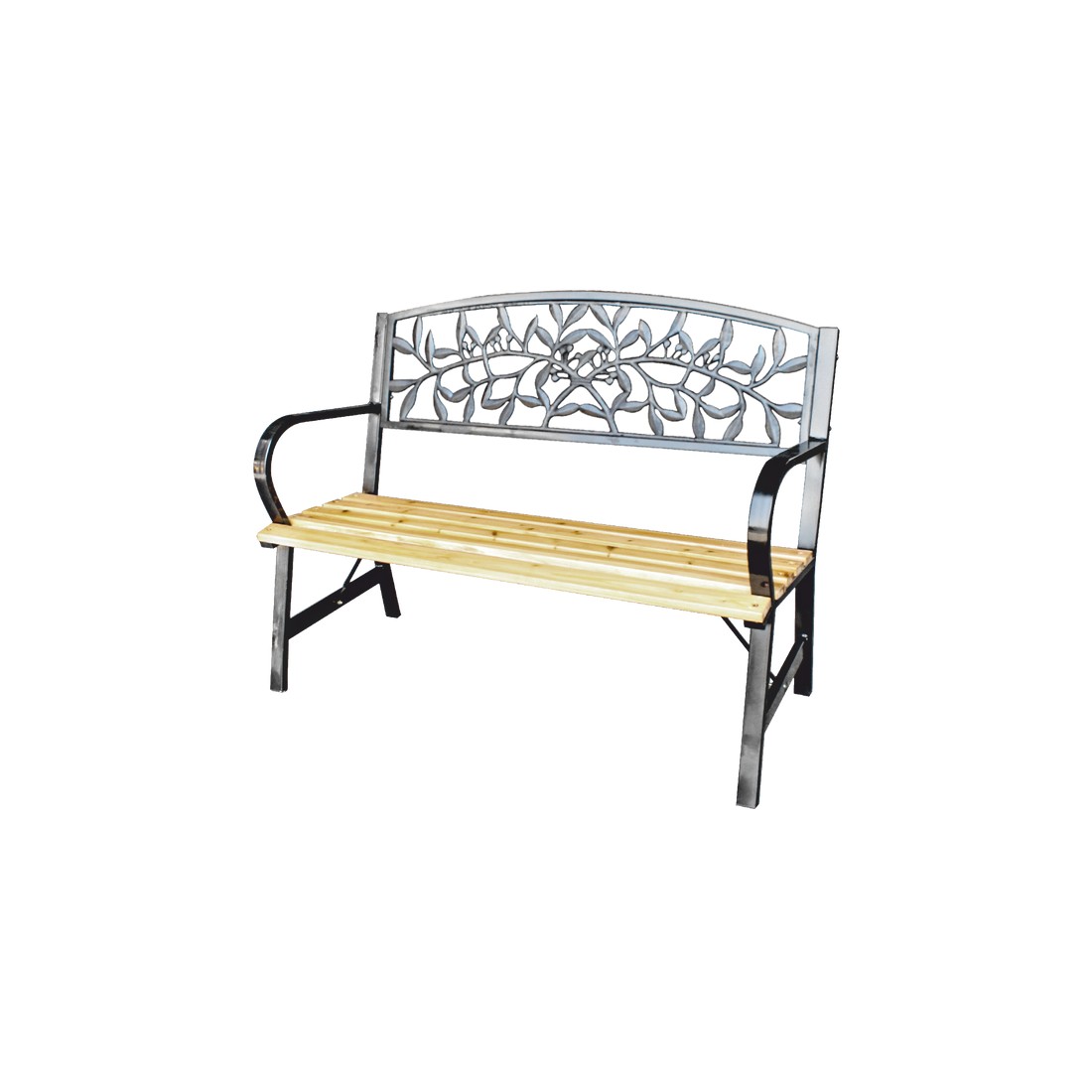 Outdoor-bank Ferona 120 Cm Holz Und Schwarzer Stahl Garten Terrasse