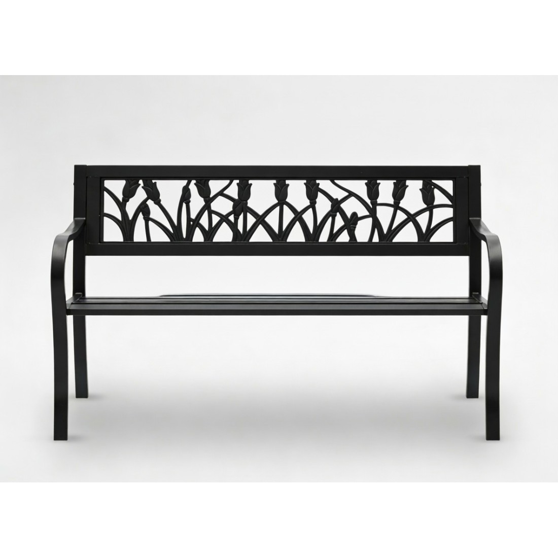 Außenbank Ferona 125 Cm Stahl Schwarz Tulpenmuster Design Garten
