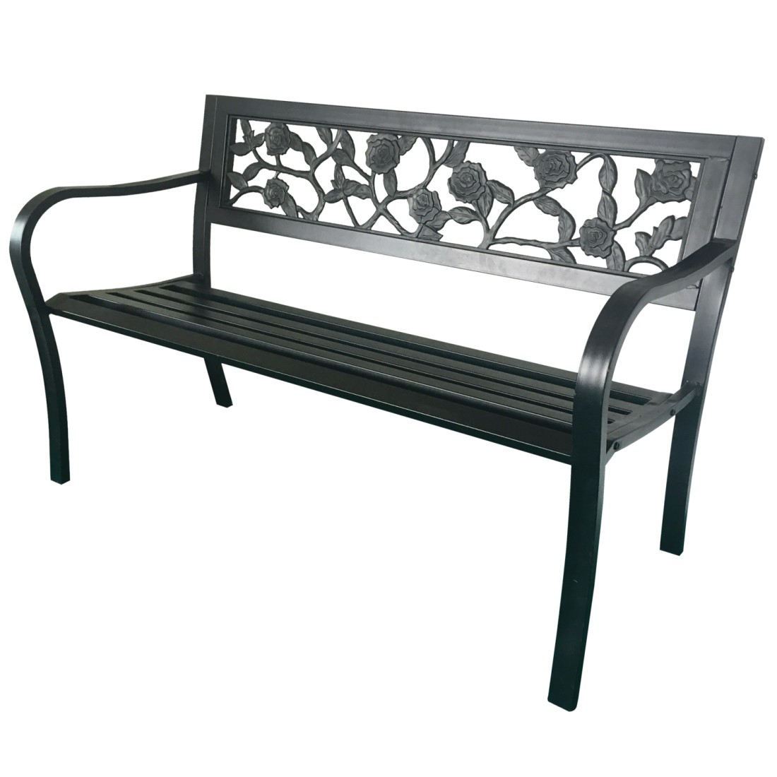 Außenbank Moderna 125 Cm Stahl Schwarz Mit Rosenmuster