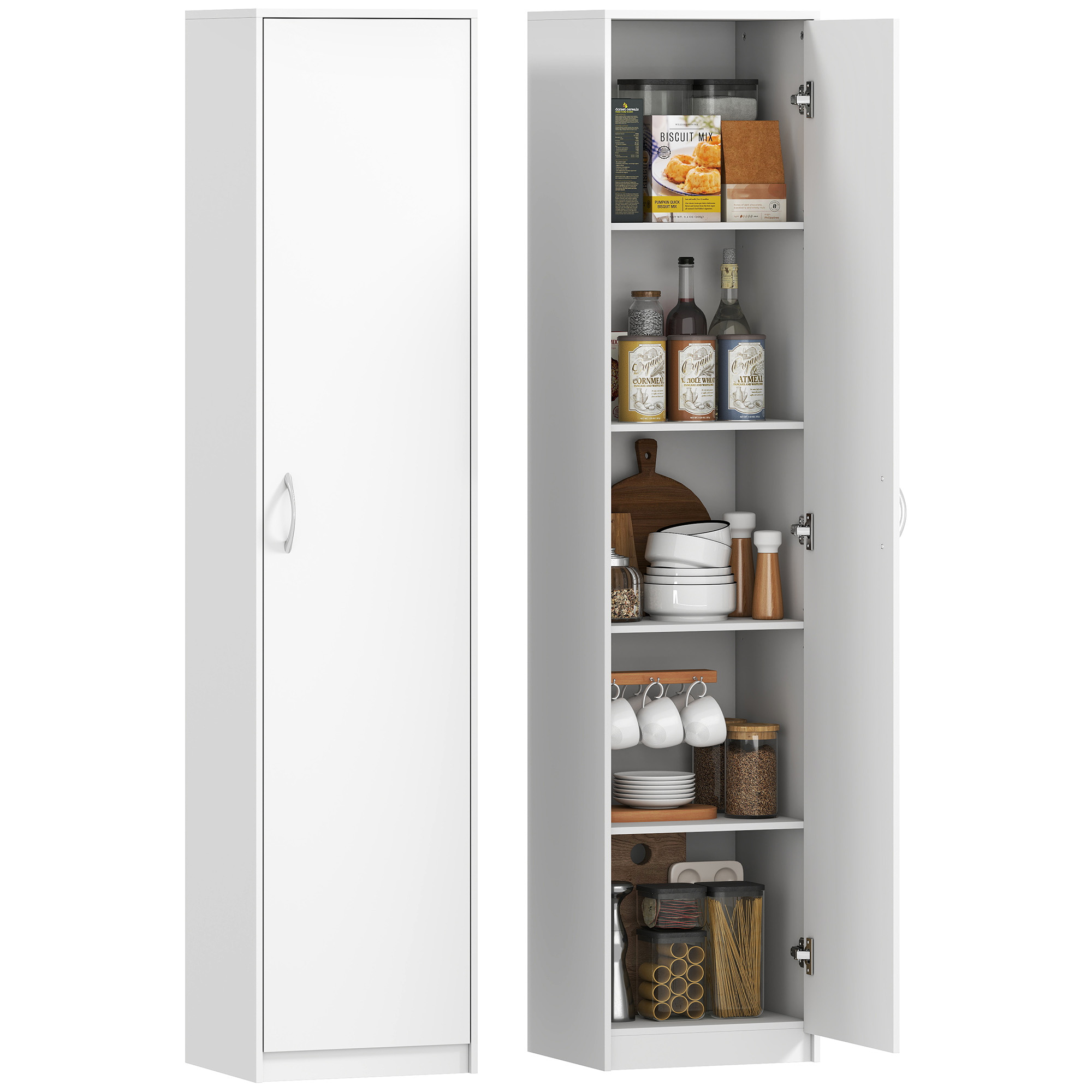 Küchenschrank-5-ebenen-aufbewahrungsschrank-verstellbare Regale-für Wohnzimmer-küche-vorratskammer-holz-weiß