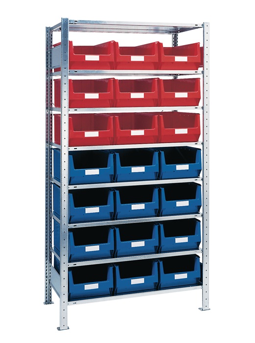 Steckregal H2000xb1000xt500mm Anbauregal8 Stahlböden 12 X Mk2 Blau, 9 X Mk2 Rot