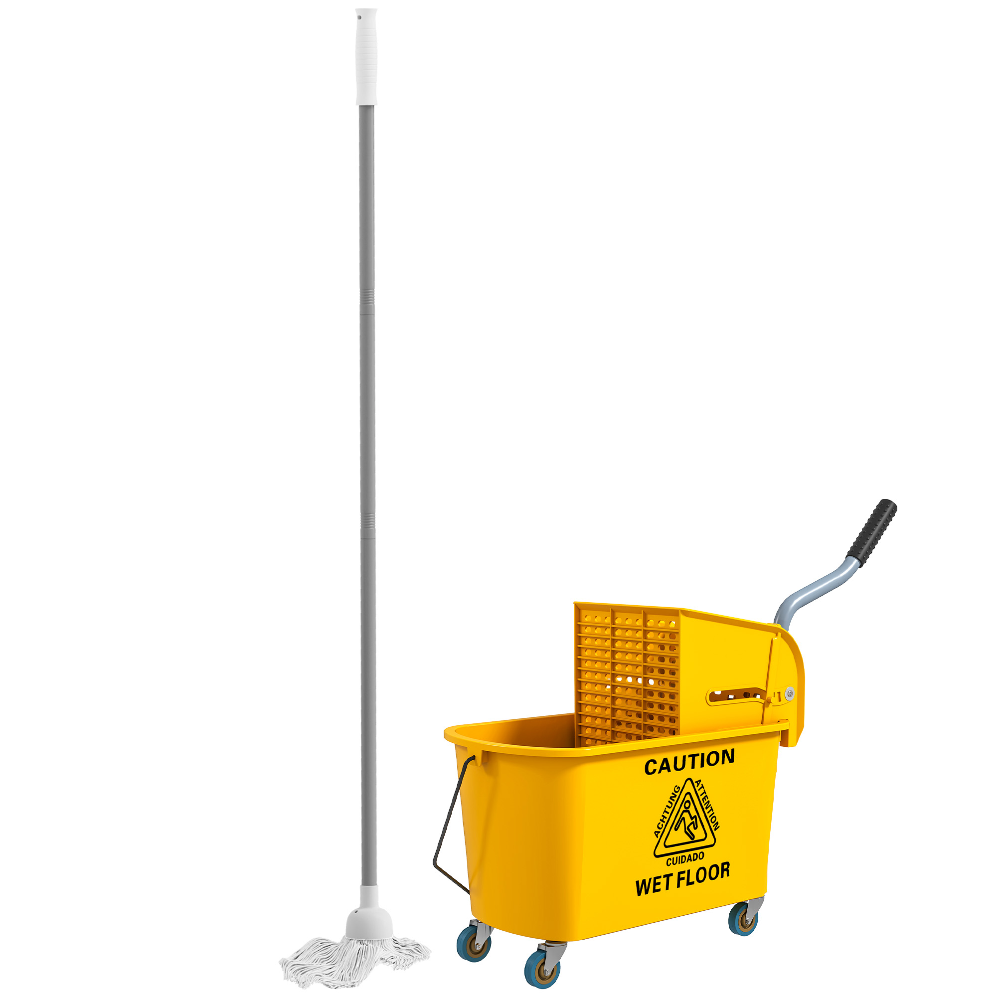 Reinigungswagen Mit Seitlicher Auswringvorrichtung, 20-liter-eimer, Griff, Mopp, 45 X 26,5 X 70 Cm, Gelb