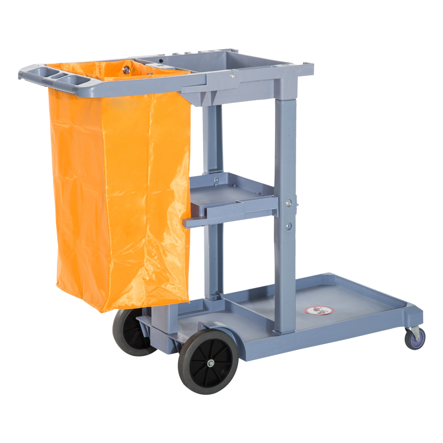 Professioneller 3-stöckiger Reinigungswagen Mit Besenhaken, 4 Rädern Und 100-liter-auffangsack, Orange, 121 X 50,5 X 96,5 Cm