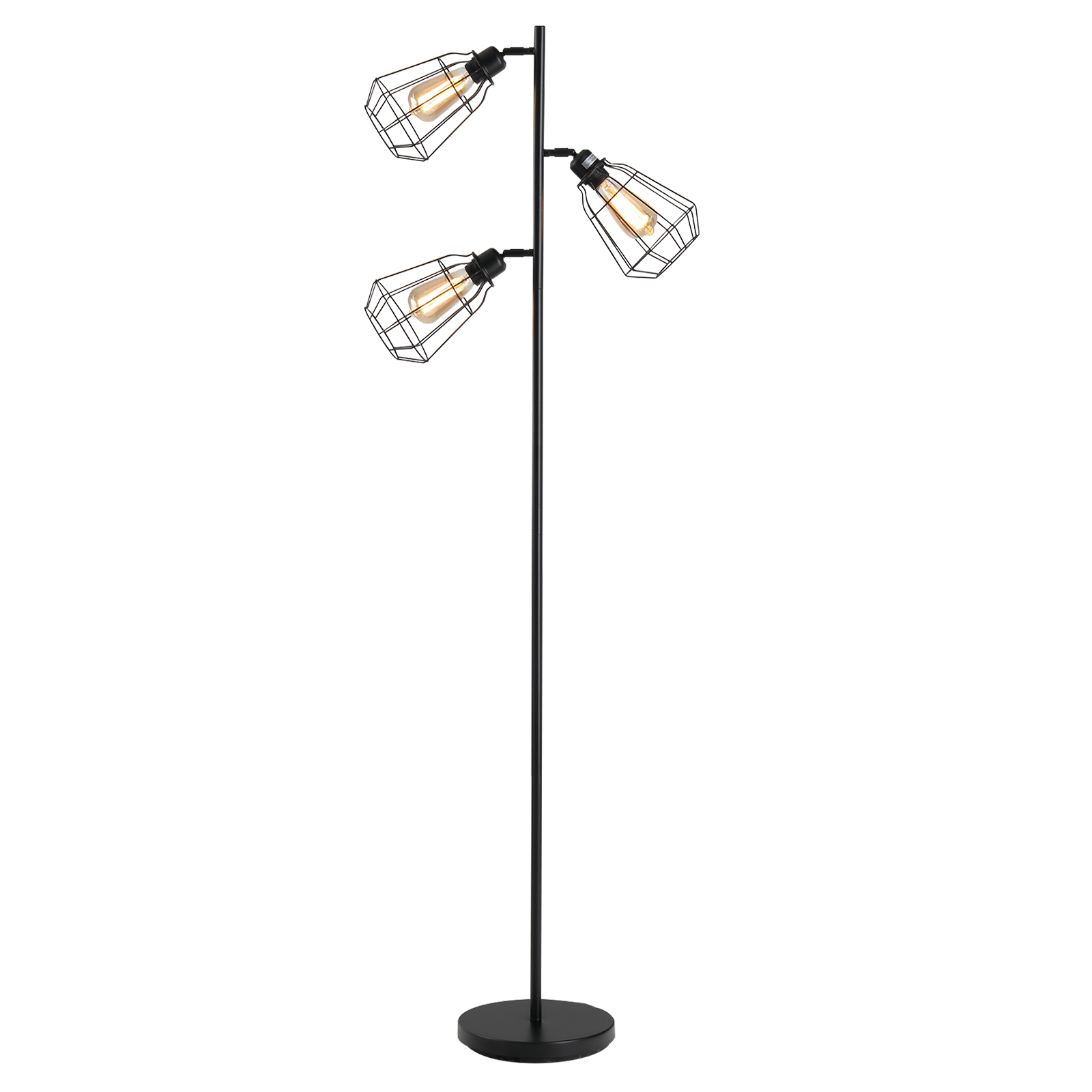 Schwarze Industrie-stehlampe Mit 3 X 40-w-scheinwerfern Und Metallkäfigschirm
