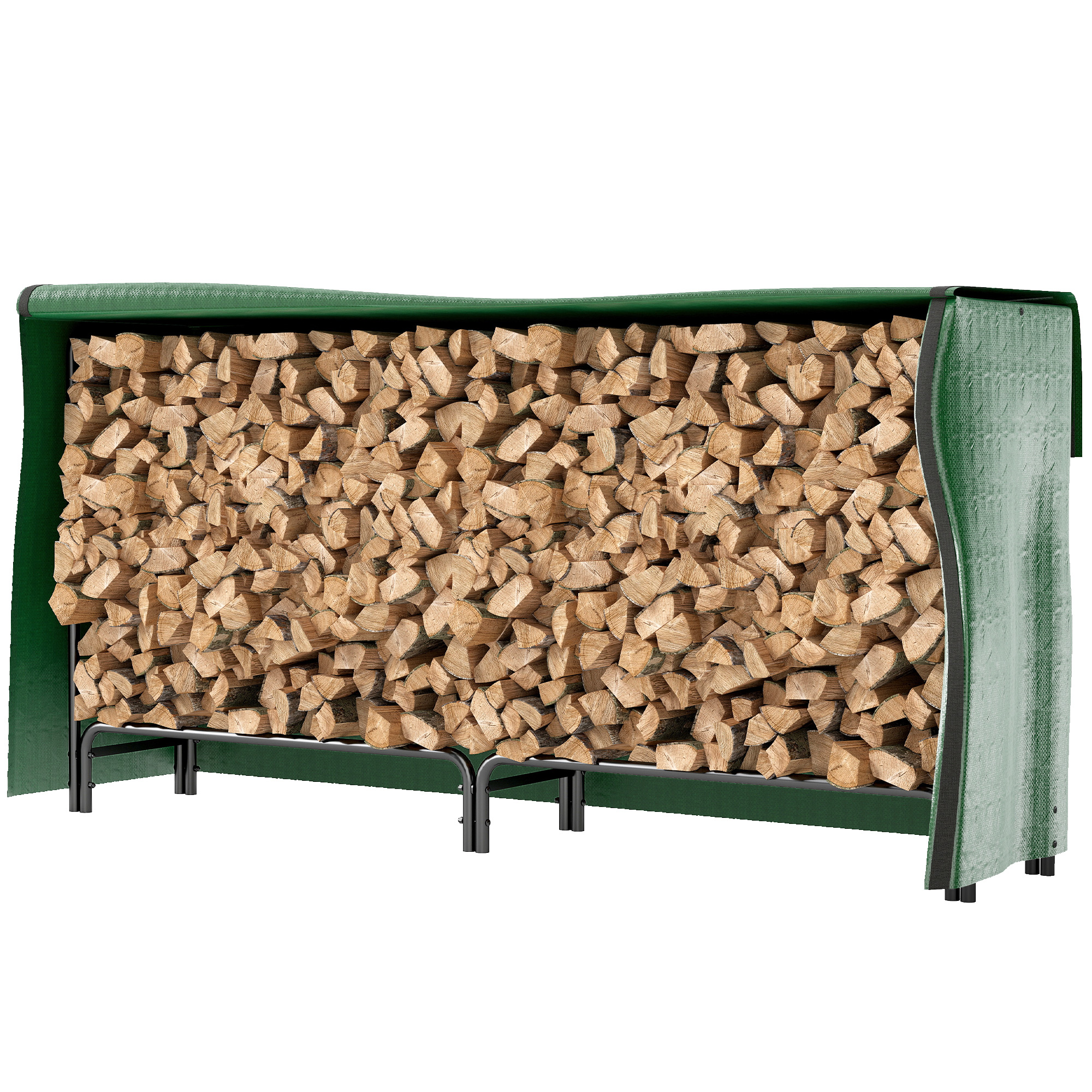 Holzständer Für Den Außenbereich 200 X 36 X 99 Cm, Schwarzes Metall, Pe-abdeckung