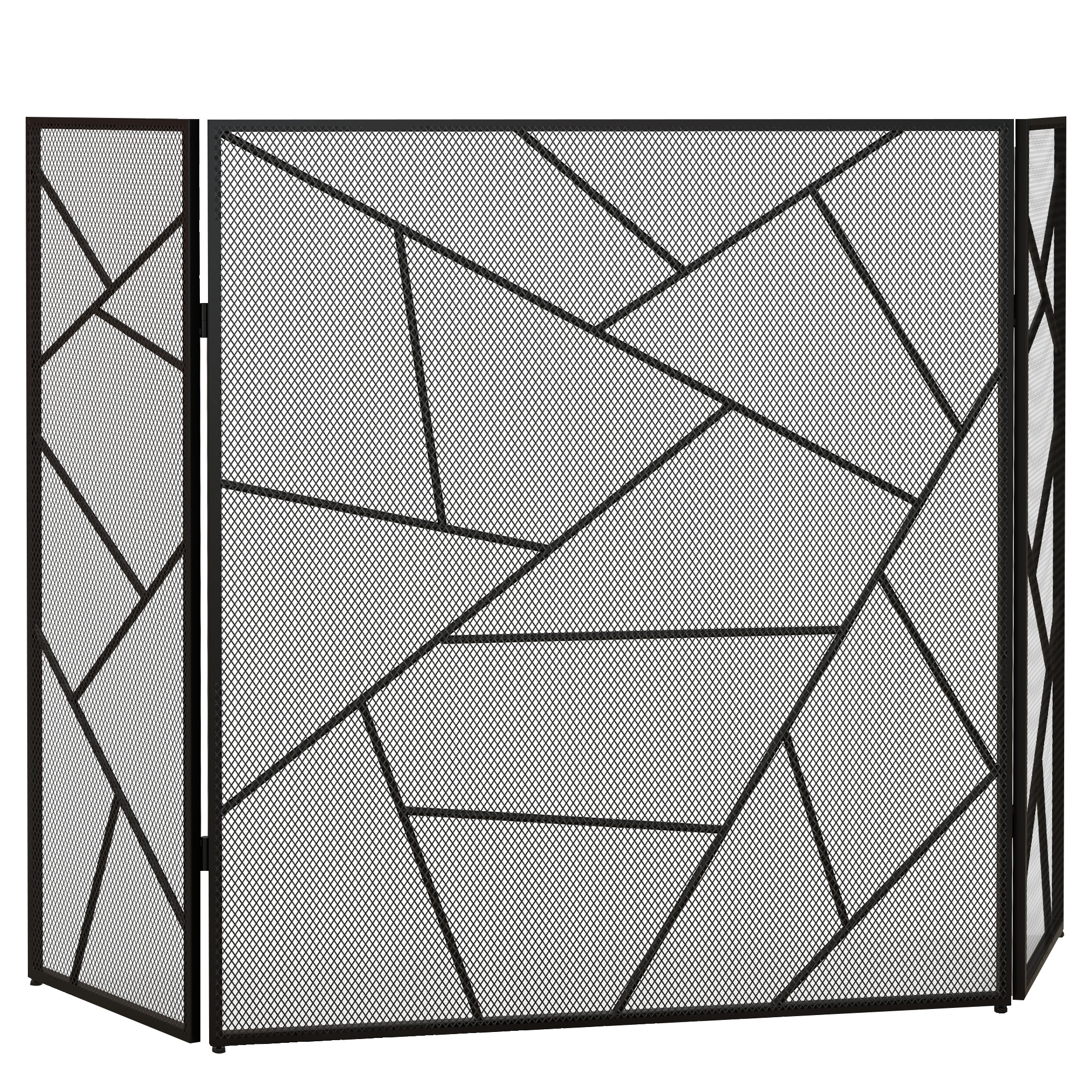 Klappbarer Kaminschutz, 3 Stahlpaneele Mit Geometrischem Muster, 135 X 1,2 X 85 Cm, Schwarz
