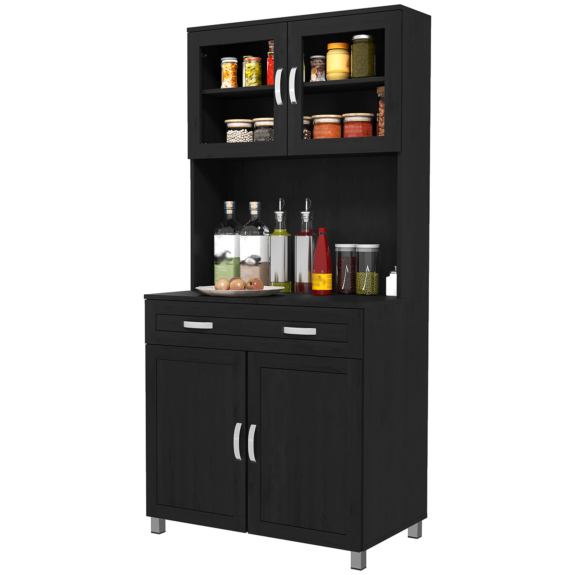 Hohes Küchen-sideboard Mit 4 Türen, Schublade, Arbeitsplatte Und Verstellbaren Einlegeböden, 80 X 48 X 170 Cm, Schwarz