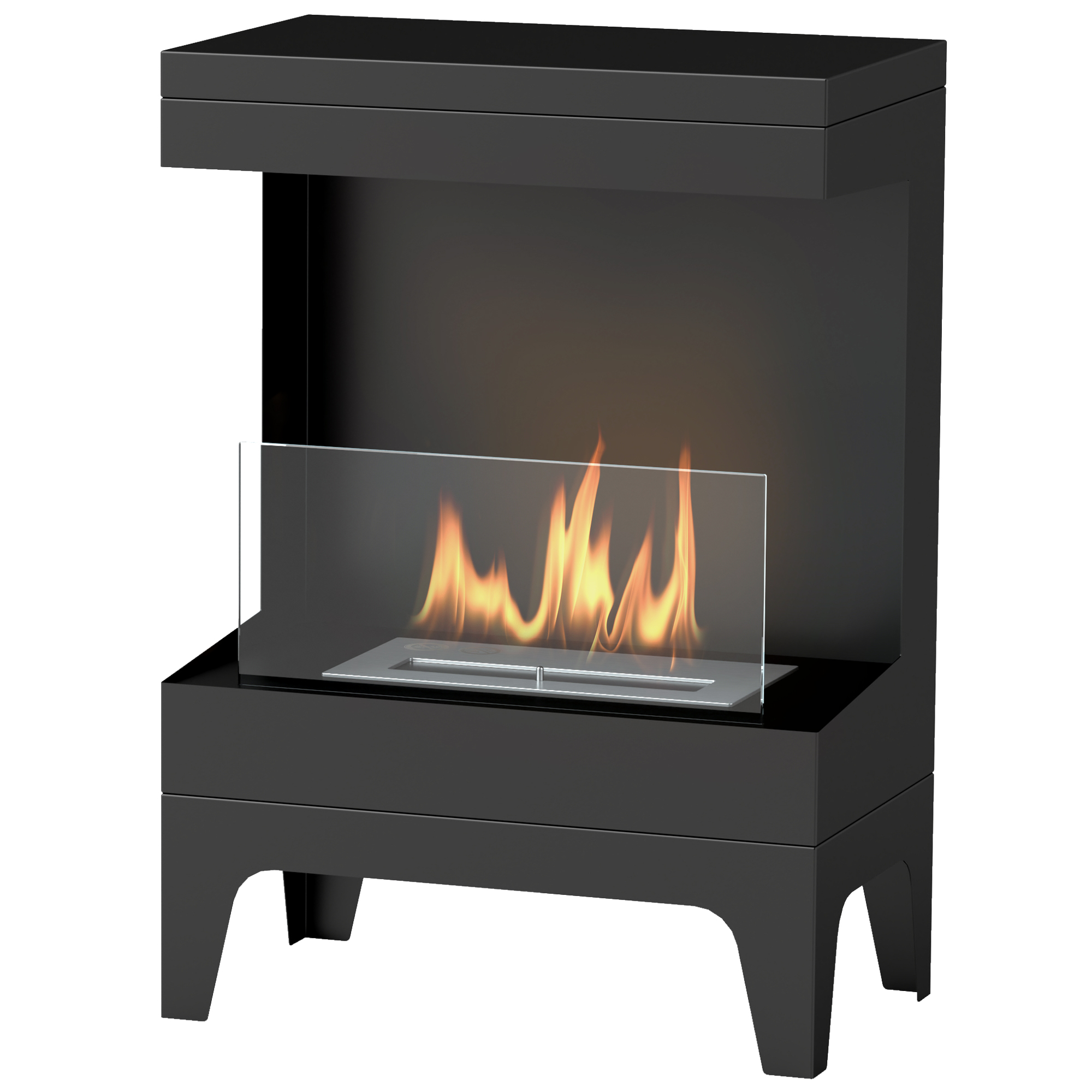 Freistehender Bioethanol-kamin Mit 0,9-liter-brenner, 3,3 Stunden Brenndauer, 38 X 22 X 54 Cm, Schwarz