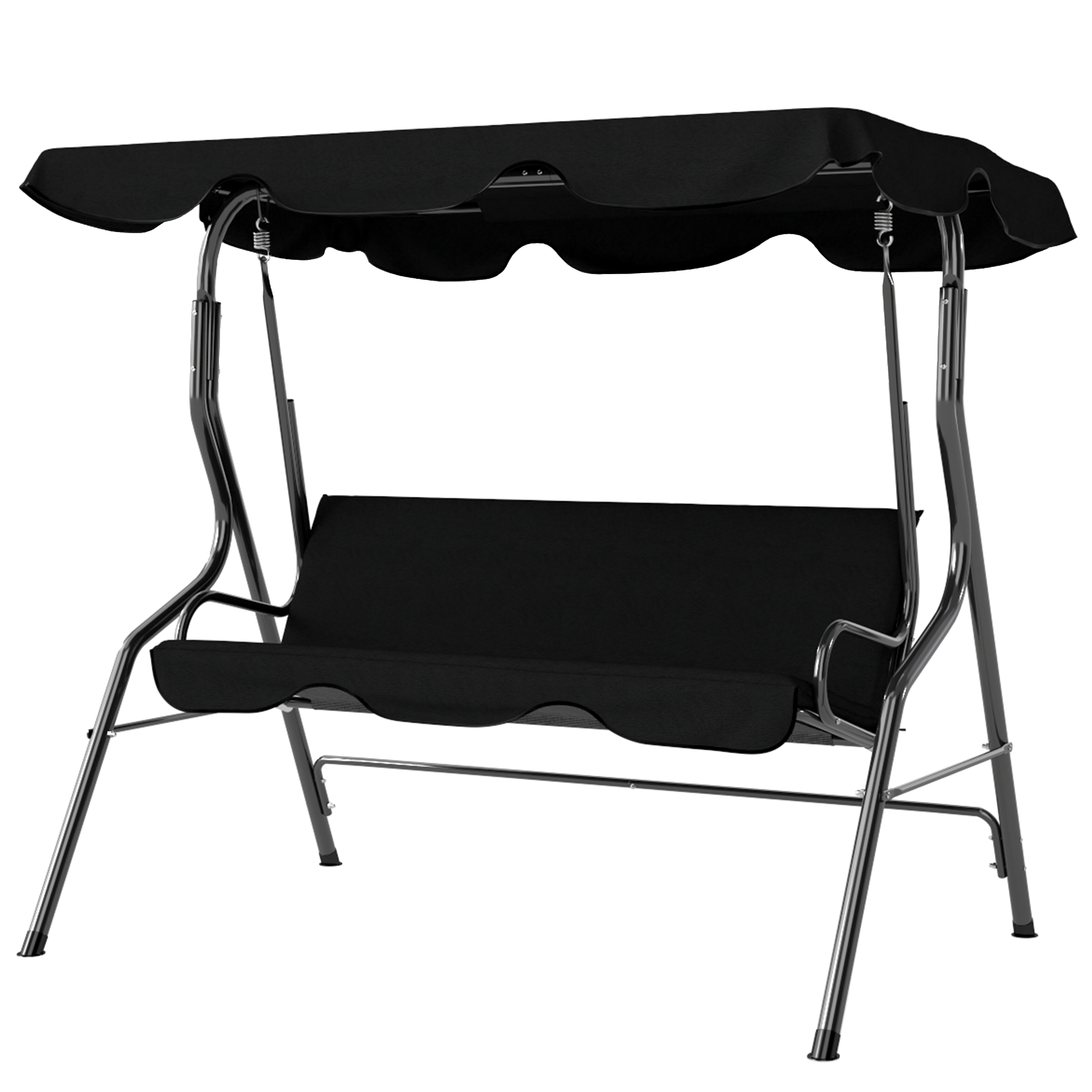 Dondolo 3-sitzer Mit Verstellbarem Sonnendach Und Kissen, Stahl Und Polyester, 170 X 110 X 153 Cm, Schwarz