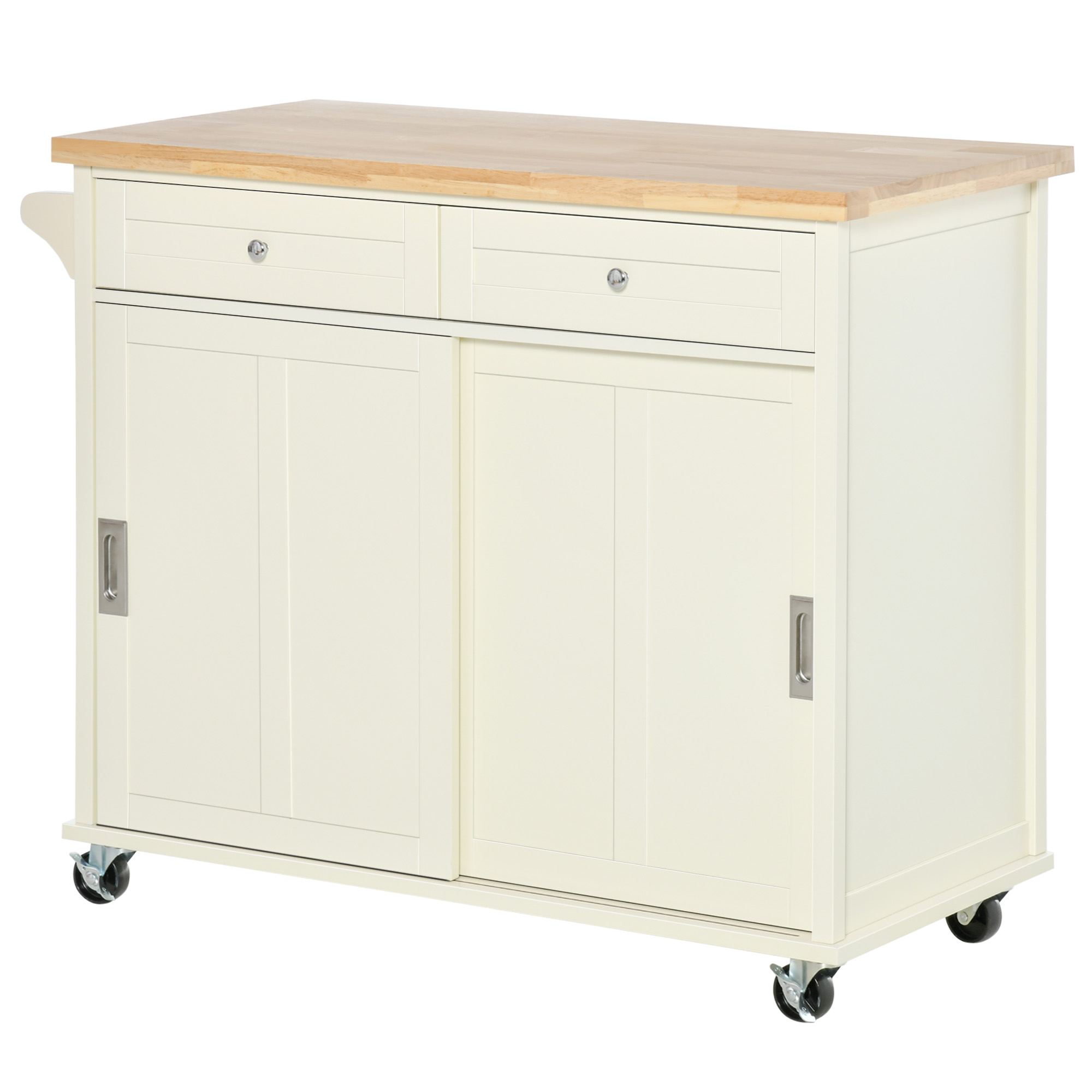 Kücheninsel Mit Schubladen, Schrank Und Handtuchhalter, 110 X 49,5 X 89,5 Cm, Weiß