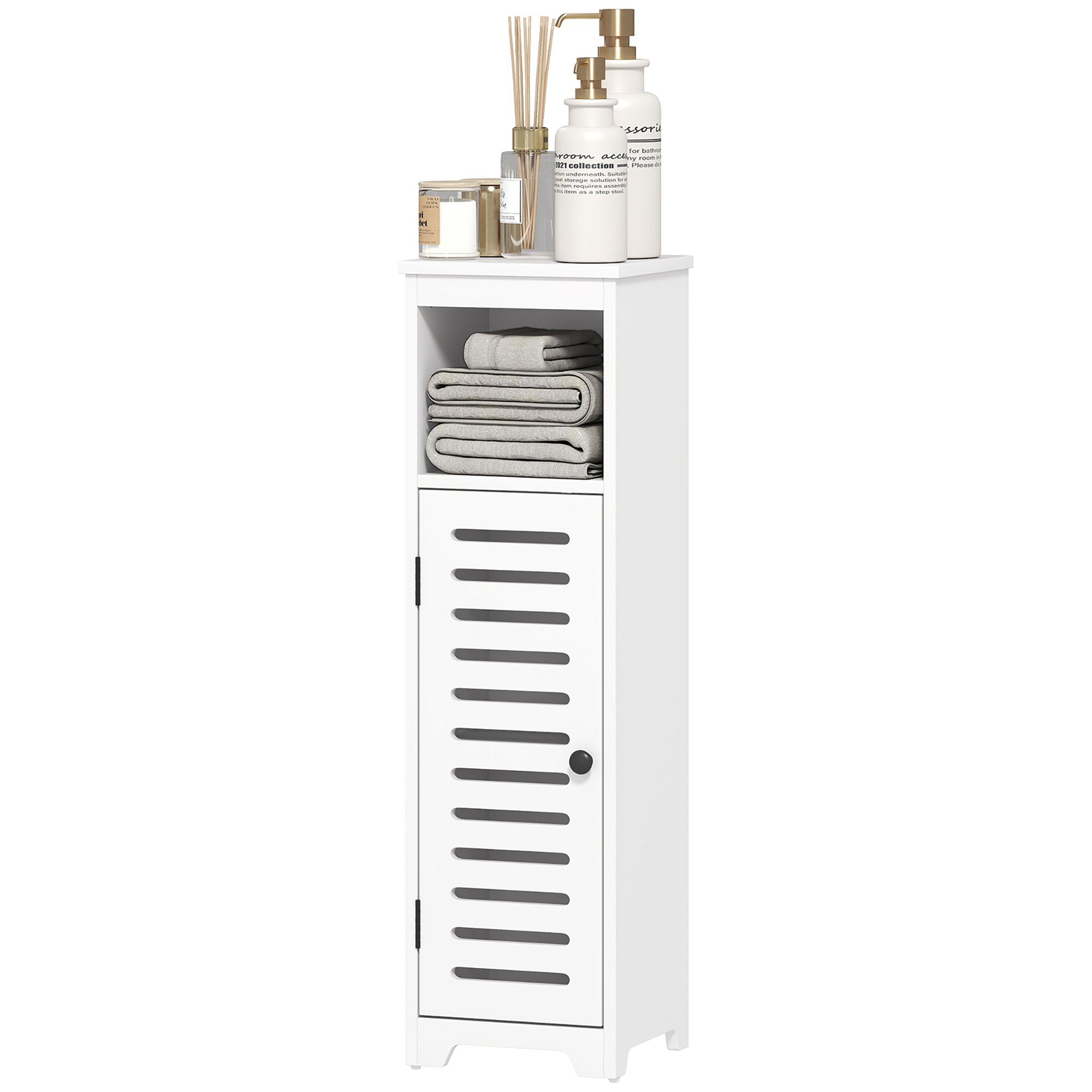 Badezimmerschrank Mit 4 Einlegeböden Und Offenen Regalfächern, 22 X 20 X 75 Cm, Weiß