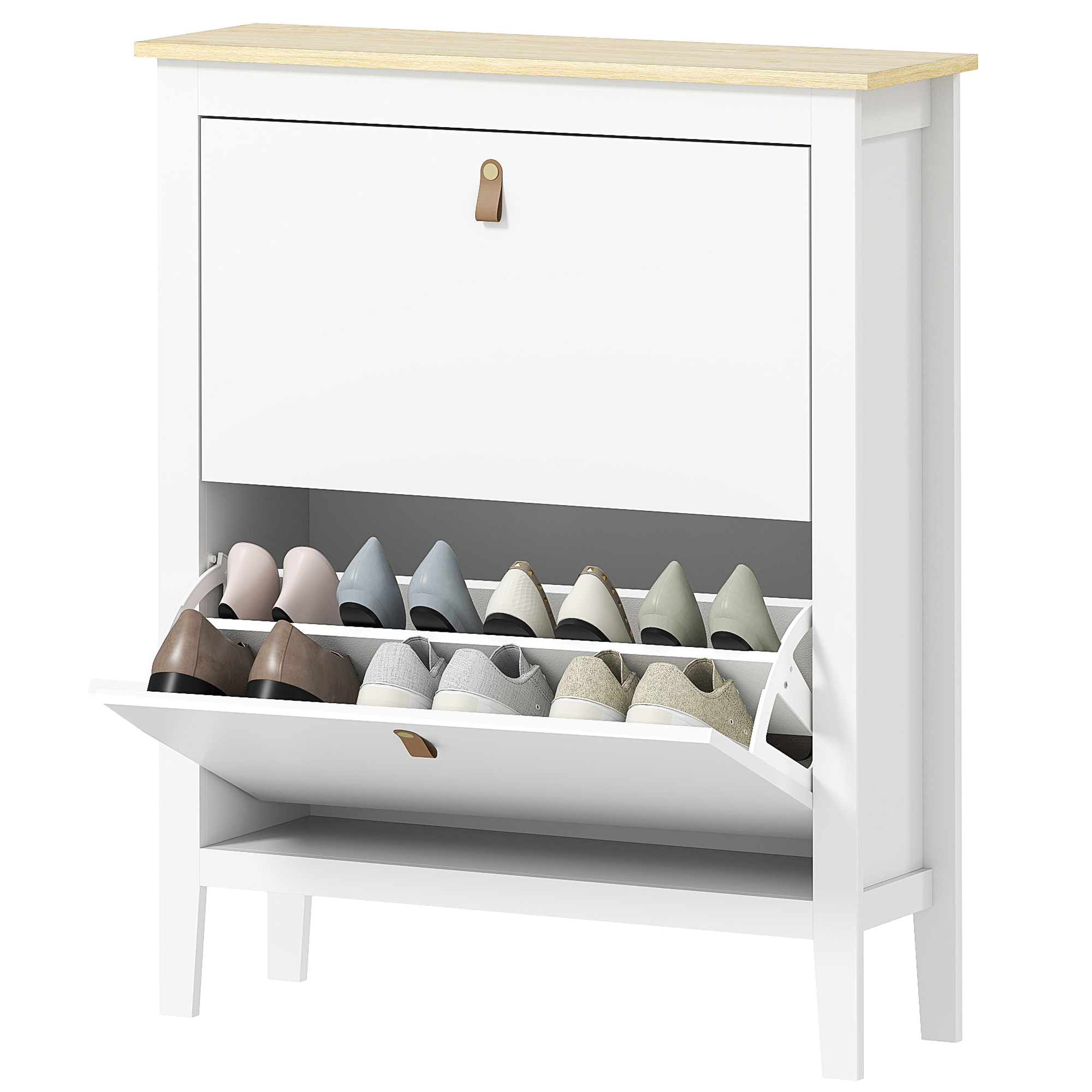 Scarpiera Fine Schuhschrank Mit 2 Schubladen Für 14 Paar Schuhe (größe 44), Verstellbare Einlegeböden, 80 X 24 X 95,5 Cm, Weiß