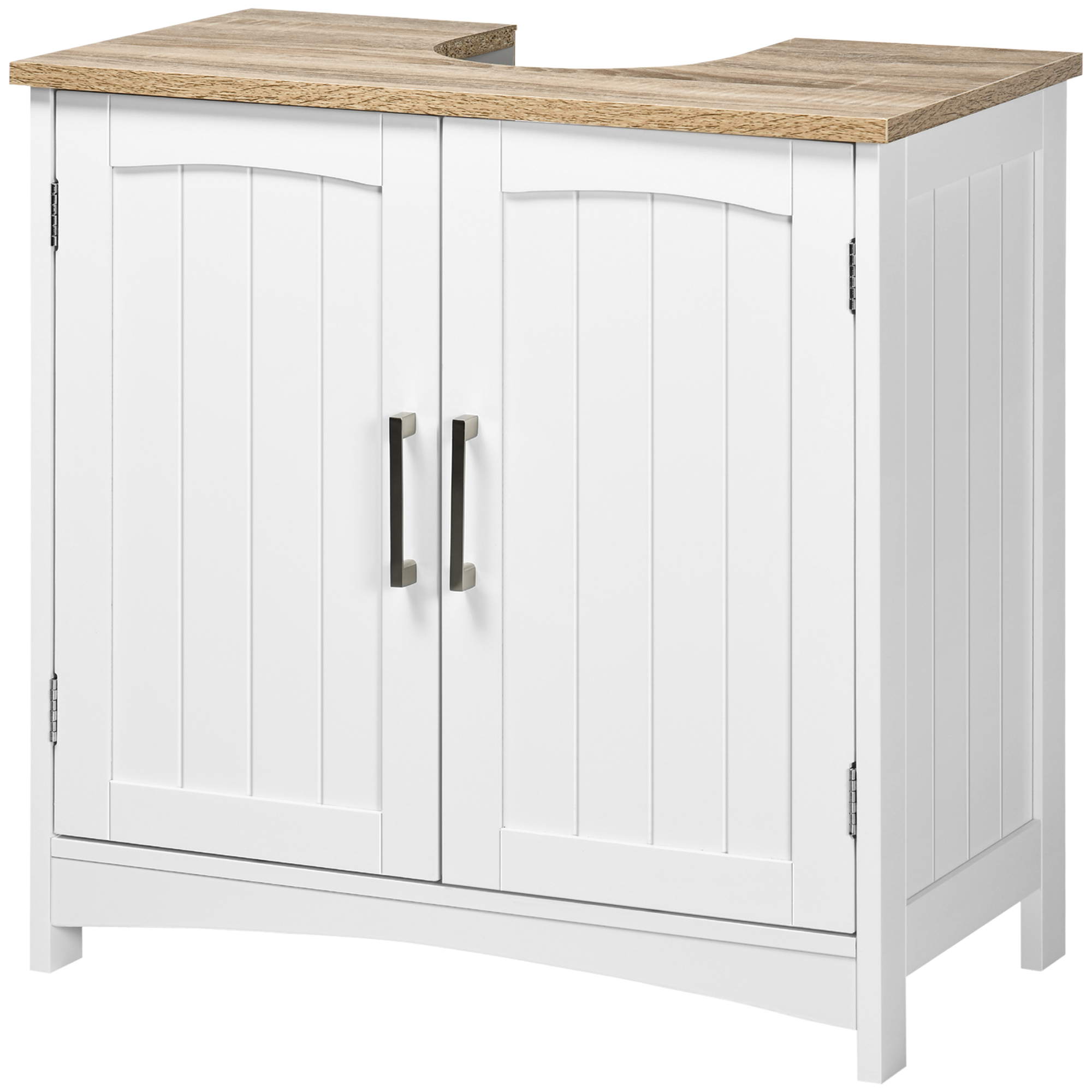 Badezimmerschrank Mit 2 Türen Und Verstellbarem Einlegeboden, 60 X 33 X 60 Cm, Weißes Holz