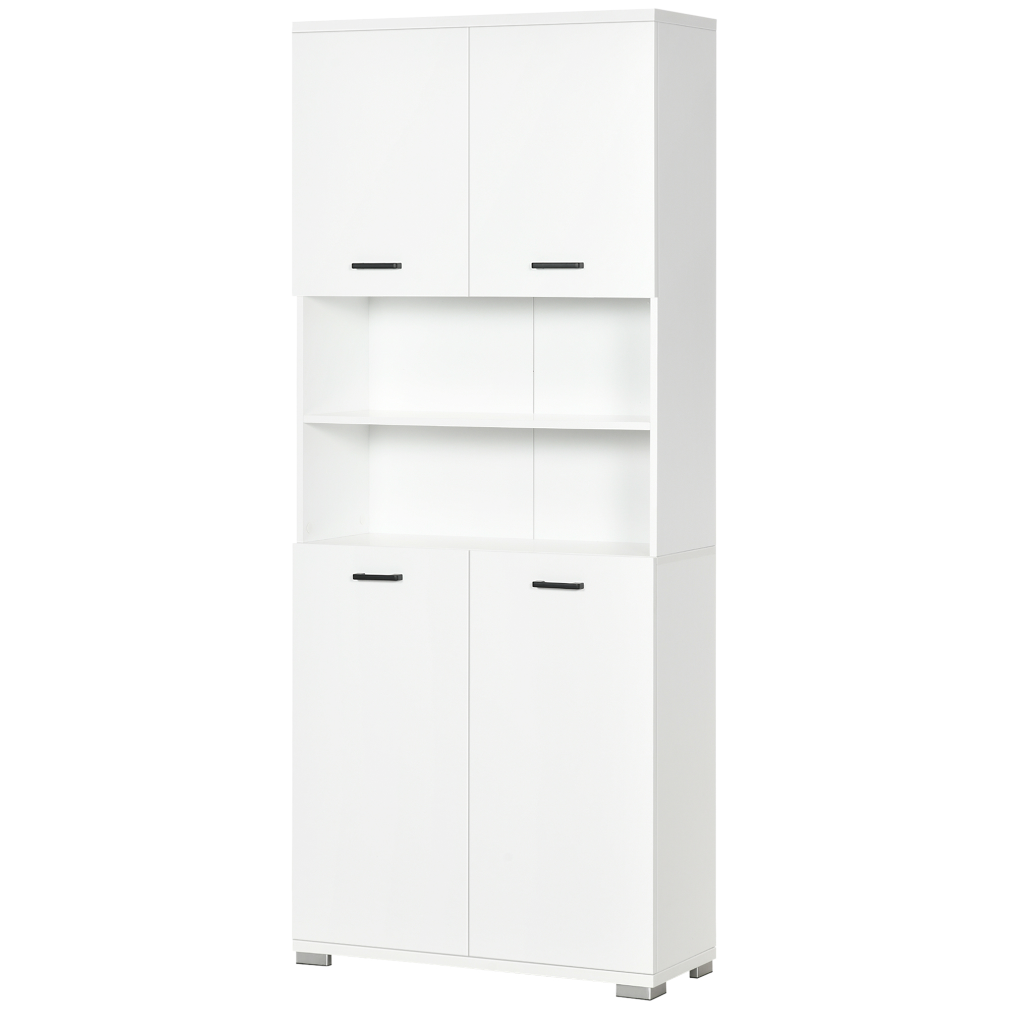 Mobiler Badezimmerschrank Aus Weißer Spanplatte, 2 Schränke Mit Türen, 2 Offene Regale, 80 X 33,5 X 190 Cm