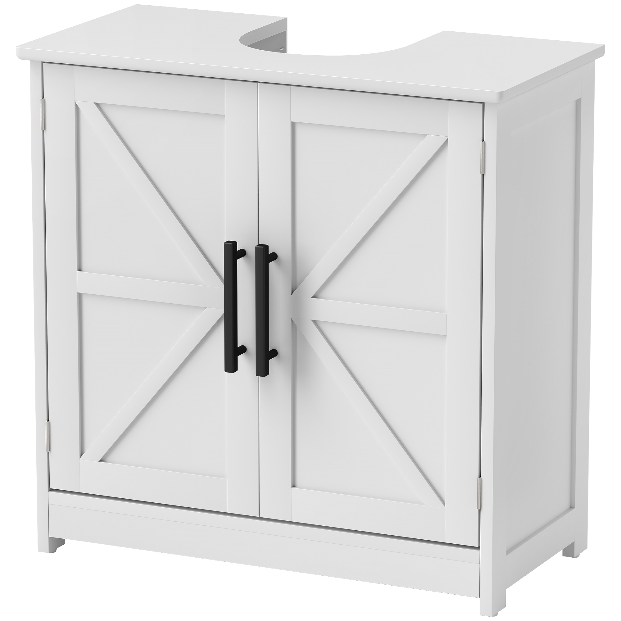 Waschtischunterschrank, 60 X 30 X 60 Cm, Weiß, Mit 2 Magnetischen Schiebetüren, Im Scheunentor-stil Und Ablagen