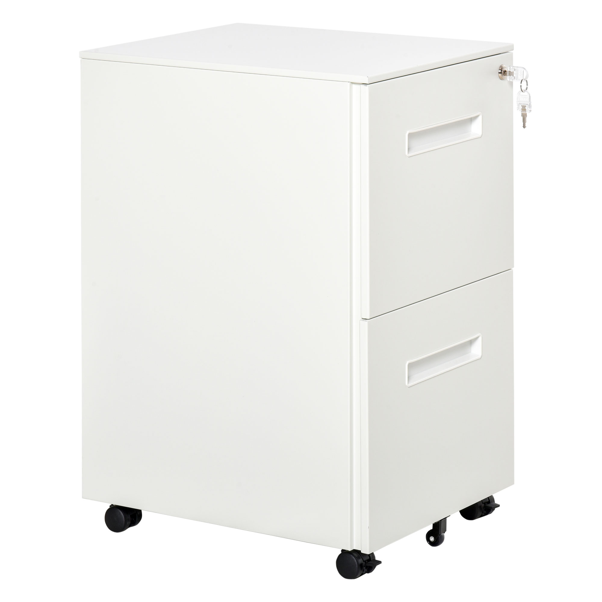 Rollbarer Büro-aktenschrank, 2-schubladen-bücherschrank Mit Schloss Und 2 Stahlschlüsseln, 39 X 48 X 67 Cm, Weiß