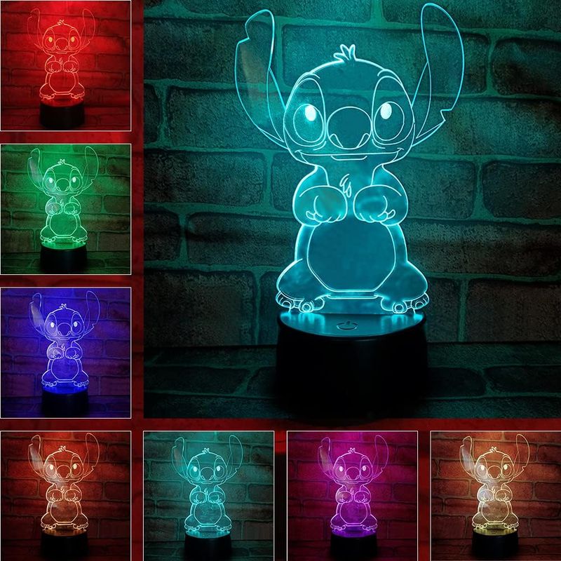 Nachtlicht, Stitch-lampe, Lilo & Stitch 3d-lampe Mit Intelligentem Sensor, Farbwechsel Per Berührung, Cartoon-design, 7 Farben, Led-stimmungslicht Für Den Nachttisch, Geburtstagsgeschenk, Weihnachtsge