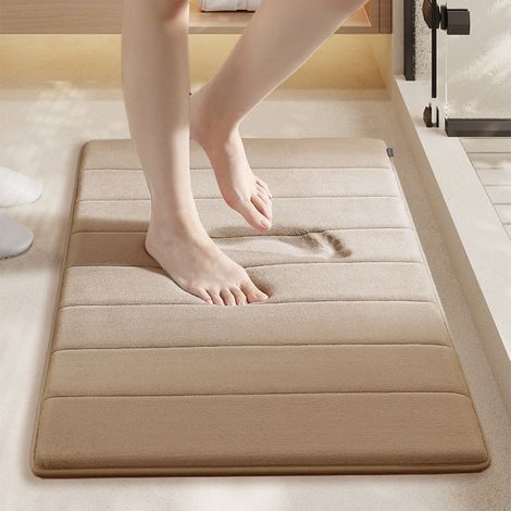 Kamelfarbene Steppmatte, 4060 Cm (1,0 Cm Pvc-basis Mit Korallenvlies). Korallenvlies-fußmatte, Einfarbig, Leicht Zu Reinigen, Badezimmermatte, Wc-matte, Saugfähig.