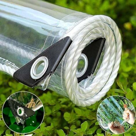 Transparente Plane Mit Ösen, Verdicktes, Wasserdichtes Pvc, Faltbares Vordach Mit Seilen Für Gewächshaus, Pergola, Camping, Garten, Pflanzen Und Auto.