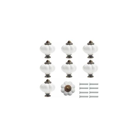 Runde Vintage-möbelgriffe Aus Keramik In Weiß Und Braun Mit Kürbisförmigen Schrauben (8er-set)