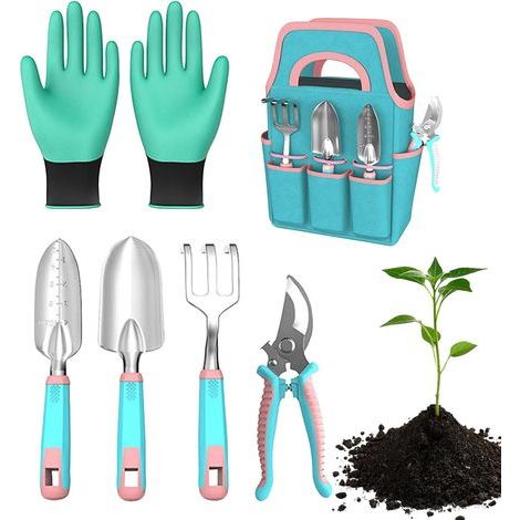 Gartenwerkzeug-set – Pflanzkelle (40 X 21,6 Cm), Rechen, Gartenhandschuhe, Gartenschere, Handgartenwerkzeuge Aus Oxford-gewebe Und Aluminium, Inklusive Tragetasche Für Rasen, Garten Und Terrasse
