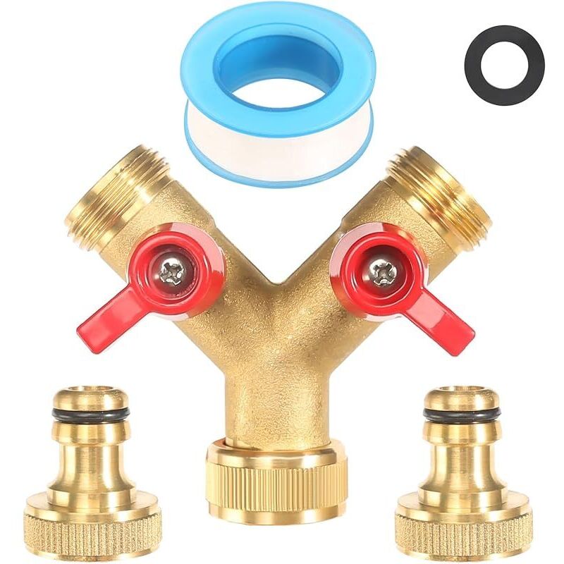 2-wege-y-regner, 3/4 Zoll Vernickelter Messing-2-wege-wasserspender Mit Zwei Düsen, Gartenschlauchadapter Für Haus Und Garten.