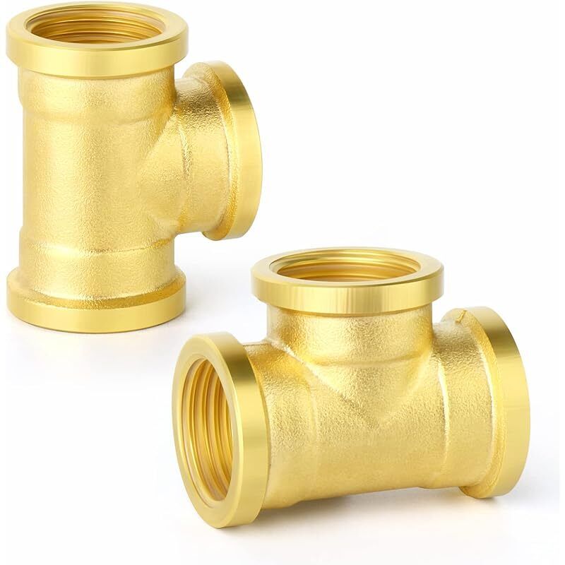2 Messing-3-wege-t-rohrverbinder Mit 1/2"-bsp-innengewinde, Geeignet Für Rohrverbindungen.