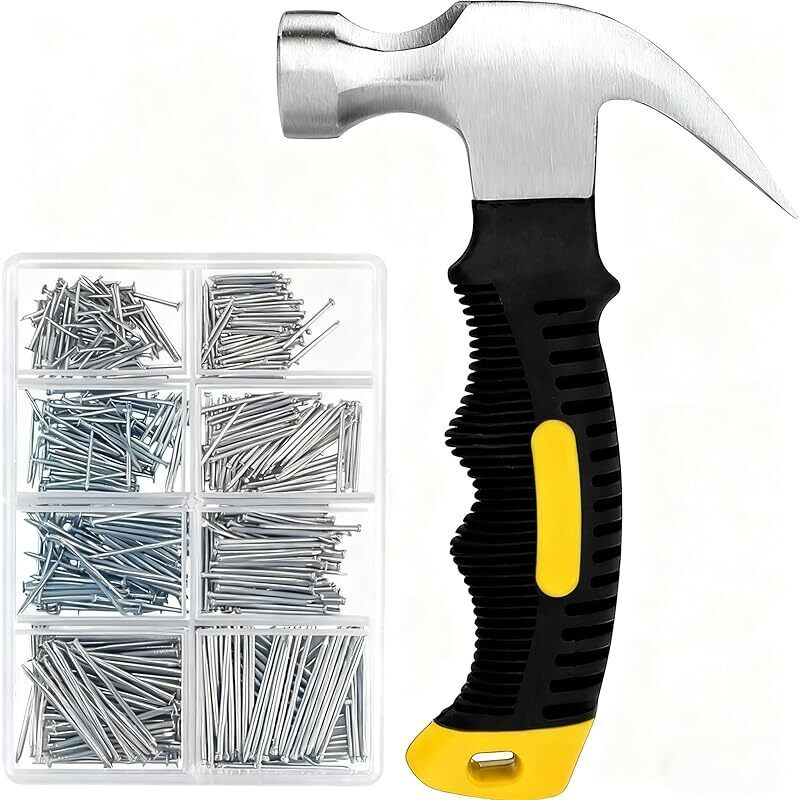 Sortiment Mit 560 Kleinen Nägeln Zum Aufhängen Von Fotos Und Einem Kleinen 325g Hammer, Mini-hammer Mit Verschiedenen Nagel-zubehörteilen.