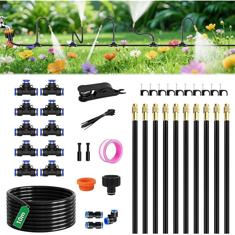 Gartenbewässerungssystem, 10 M 360° Automatisches Bewässerungssystem Für Gärten, 5/8"-sprühschlauch Und 10 Düsen, Tropfbewässerungsset Für Gärten, Gewächshäuser, Balkonpflanzen Und Rasenflächen.
