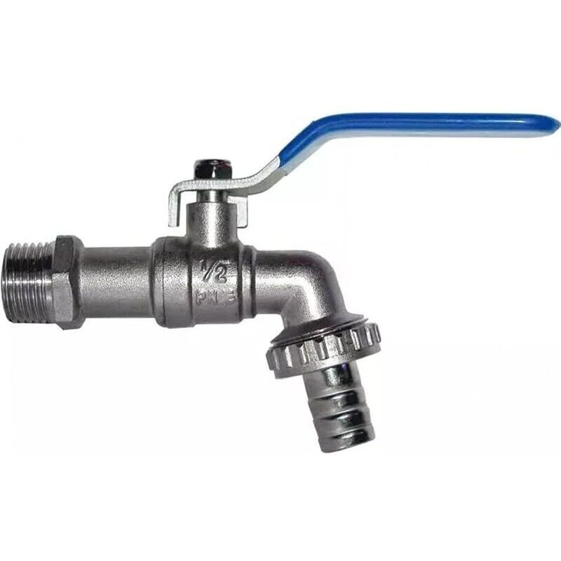 Kugelhahn Für Waschmaschinen, Garten Und Haushalt, 1/2"-anschluss, Messing, Zur Außenwandmontage, Graue Ausführung. Der Gartenhahn Ist Bis Zu Einem Wasserdruck Von 15 Bar Beständig. Hahn Mit Außengewi