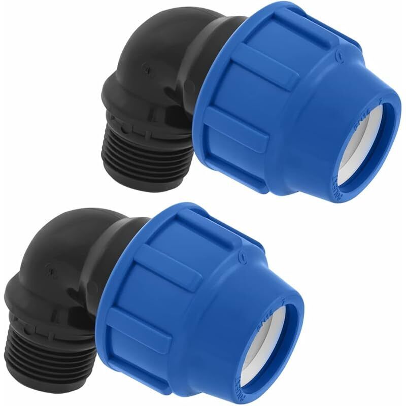 Mdpe/pp 90-grad-winkel, 25 Mm X 3/4" Außengewinde, Für Pe-kompressionswasserrohre – Pn16. 25-mm-winkel-rohrverbindungsstücke – Verbinder Für Pe80- Und Pe100-rohre – 2 Stück.
