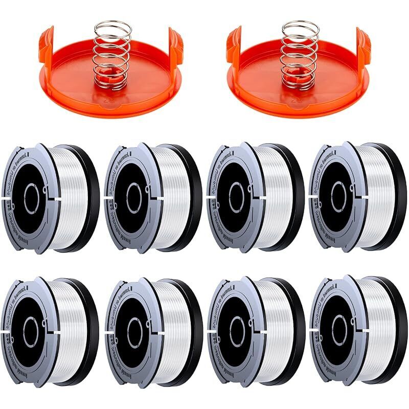 Packung Mit 8 Spulen Für Freischneiderfäden, Kompatibel Mit Black & Decker Freischneidern, A6481 A6485, 1,65 Mm (8 Fäden, 2 Kappen, 2 Federn)