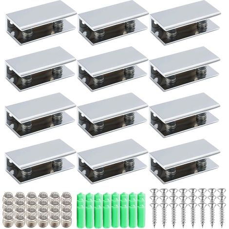 Set Mit 12 Rechteckigen Glasklemmen - 6 Bis 8 Mm - Silberne Aluminiumlegierung - Für Acrylglasscheiben Mit Einer Dicke Von 6 Bis 8 Mm - (l) (58 X 23 X 13,5 M)