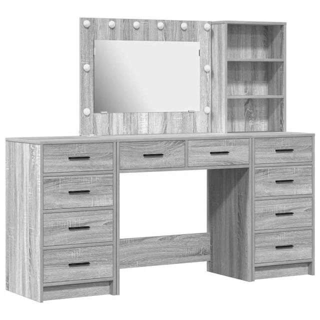 vidaXL Schminktisch 3-Tlg Grau 40 x 41 x 135 cm Holzwerkstoff 3334214