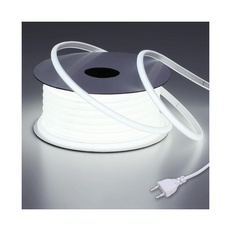Bleosan – 15 M Ip65 Wasserdichter Cob-led-streifen – 6000 K Kaltweiß – Kürzbarer Flex Für Baustellen – 220-v-netzteil Ohne Transformator
