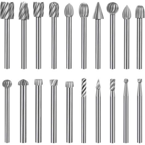 20-teiliges Rotationsfräser-set, Hartmetallfräser, Hss-rotationsfräser, Kompatibel Mit Dremel, 3 Mm (1/8") Schaft, Für Schleifmaschinen, Holzbearbeitung, Metallpolitur, Gravur Und Bohren