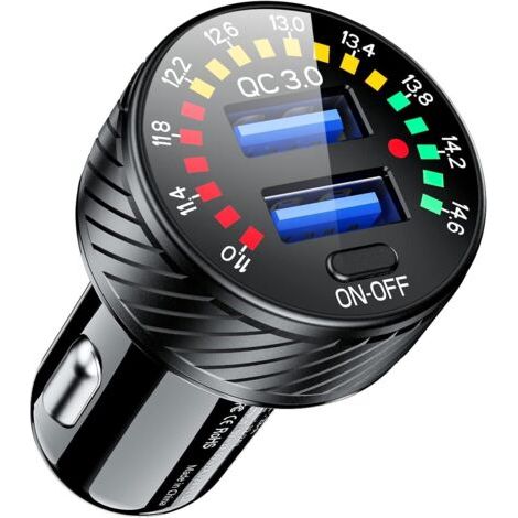 Dual-port-qc3.0-usb-autoladegerät, Zigarettenanzünderadapter, 36w 3a Schnellladegerät Mit Voltmeter Und Schalter.